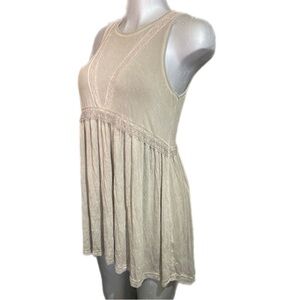 POL Lace Trim Tan Tunic Top Mini Dress Size Large Stretch Boho-Chic Stretch